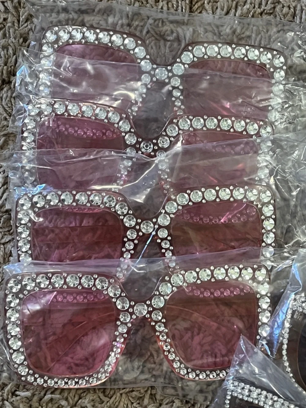 Rhinestone Embellished Cat Eye & Square Sunglasses - Pink & Brown